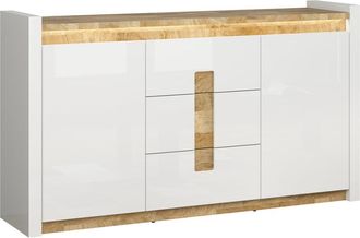 Petits Meubles Buf&eacute; 2 puertas y 3 cajones con led paneles de mdf blanco y madera