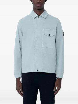 Stone Island patch zip shirt - men - Organic Cotton/Elastane - XXXL - Blue