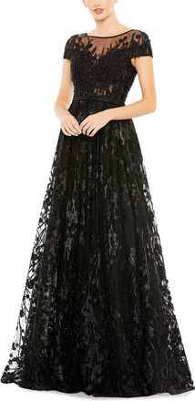 Mac Duggal Embellished Floral Cap Sleeve A-Line Gown