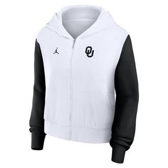 Nike Jordan Womens Oklahoma Athletic Prep Colorblocked Script Womens Jordan Brand College Full-Zip Hoodie in White | 0J5D064NOKN-DPD