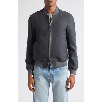 Tom Ford Two-Way Zip Lightweight Wool & Silk Bomber Jacket in Tar Grey Melange at Nordstrom, Size 54