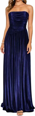 Retrof&ecirc;te Strapless Metallic Pleated Gown In Navy