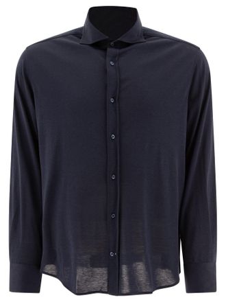 Brunello Cucinelli Brunello Cucinelli Mens Silk And Cotton Blend Shirt - Dark Blue - Size X-Large