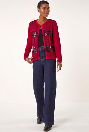 Roman Sequin Embellished Knit Cardigan