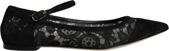 Dolce & Gabbana Zwarte Kant Flats met Leren Zool - Dames - Ballerinas - Zwart - 36 EU - Katoen - Schoenen