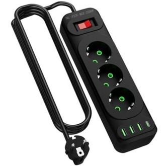 OEM Regleta Esquinera Con Puertos Usb Y Tipo-c, 3/4/6/8 Tomas Con Interruptor Y Cable De 2 M Para La Cocina (3 Tomas) - Crezuo