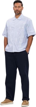 Woodbird Wbwang Ox Flower Shirt - Heren - Korte mouwen Overhemden - Blauw - M - Overhemden