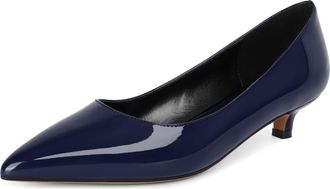 EDEFS Classic Navy Court Heels for Women 1.4 Inch Low Heel Pointed Toe Pumps Elegant Office Shoes Patent Leather UK4