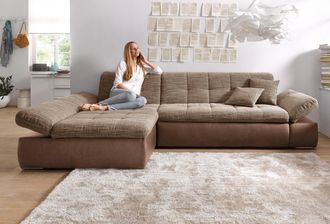Domo Collection Ecksofa »Moric, L-Form, XXL-Sofa - Breite 300cm, viel Platz, auch in Cord« wahlweise mit Bettfunktion und Armteilverstellung, beige-braun