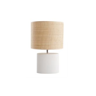 Miliboo L&aacute;mpara De Mesa &Eacute;tnica De Cer&aacute;mica Blanca Mate Con Pantalla De Rafia Tiga
