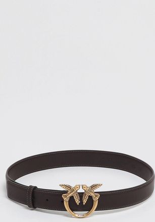 Pinko Leather Belt with Metal Love Birds Logo Buckle