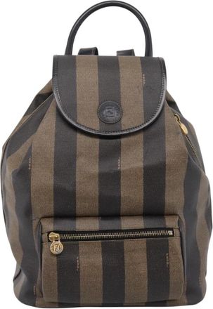 Fendi Vintage Pequin Logo Coated Canvas Brown Canvas Backpack Bag (Pre-Owned)