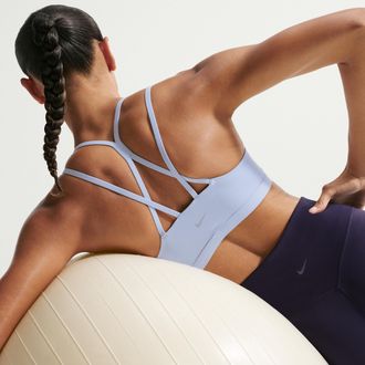 Nike Womens Zenvy Strappy Light-Support Padded Sports Bra in Blue | IB9847-407