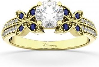 Allurez Diamond & Blue Sapphire Butterfly Engagement Ring 14K Yellow Gold