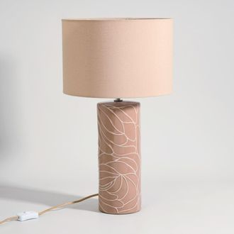 Maisons du monde L&aacute;mpara de gres con flores y pantalla de poli&eacute;ster