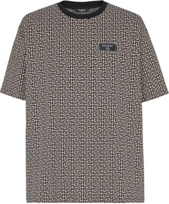 Balmain Monogram-Jacquard T-Shirt - Mens - Cotton/Elastane