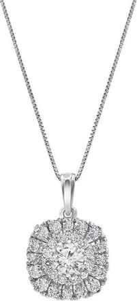 Grown Brilliance 14K White Gold 1 CTTW LAB GROWN Diamond Cushion Halo Pendant Necklace (G-H, SI1-SI2), 18