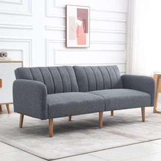 HOMCOM 3 Seater Linen Sofa Bed with Adjustable Backrest for Living Room in Grey