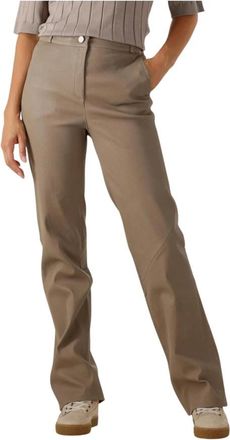 Arma Taupe Leren Broek Maleah - Dames - Straight fit broeken - Beige - XS - Broeken