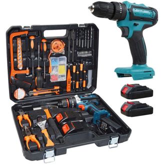 Trade Shop Trade Shop Traesio - Kit Da 100 Pezzi Completo Di Attrezzi Con Trapano Avvitatore a Batteria Valigietta