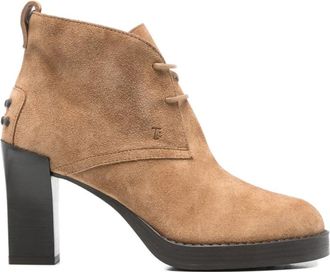 Tod's Bruine Su&egrave;de Veterschoenen - Dames - Laarzen met Hak - Bruin - 36 EU - Su&egrave;de - Schoenen
