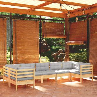vidaXL 7 Pcs Garden Lounge Set Con Cojines De Pino Gris