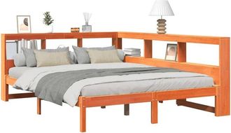 vidaXL Vidaxl - Cama con estantería sin colchón madera maciza marrón 140x200 cm