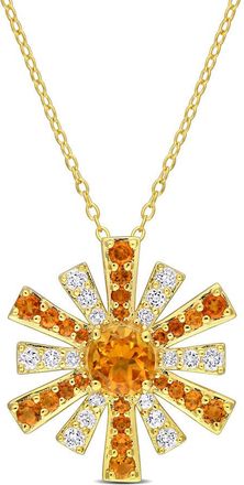 Amour 2 CT TGW Madeira Citrine and White Topaz Starburst Pendant with Chain In Yellow Plated Sterling Silver