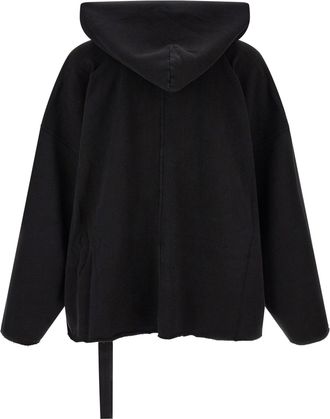 Rick Owens Oversized Caftan V-Neck Hoodie - Black