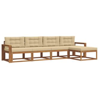 vidaXL Conjunto De Sof&aacute;s De Exterior Con Coj&iacute;n 5 Pcs Natural Y Beige Vidaxl