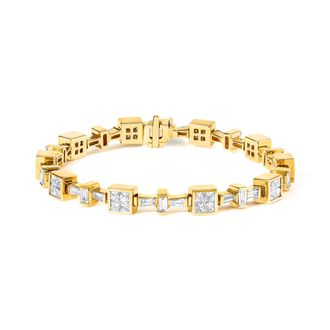 House of Brilliance 14K Yellow Gold 6 3/4 Cttw Princess and Baguette-Cut Diamond Tennis Bracelet
