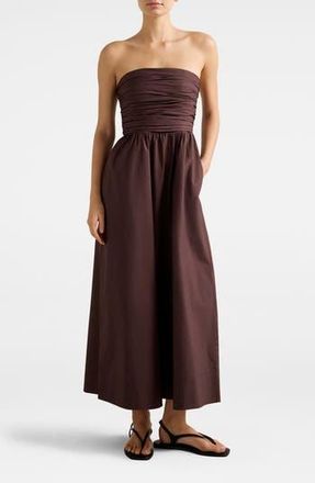 Ever New Siara Strapless Ruched Midi Dress in Chocolate at Nordstrom Rack, Size 0