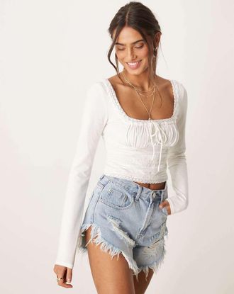 Free People smocked long sleeve blouse in ivory-White