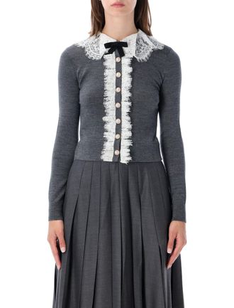 Self Portrait Grey Lace Collar Knit Cardigan