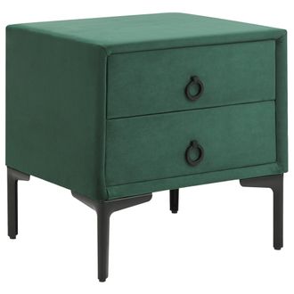 Beliani Beliani - Mesita De Noche 2 Cajones Patas Negras De Metal Terciopelo Verde Oscuro Sezanne