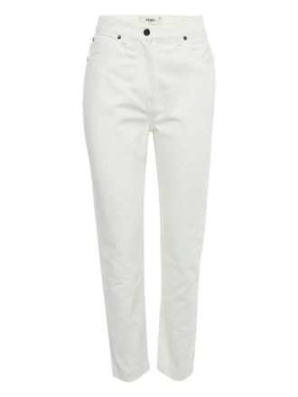 Fendi embossed logo denim trousers - White