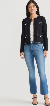 Misook Heritage Eyelash Trim Cozy Ribbed Knit Jacket in Black/biscotti at Nordstrom, Size Xx-Large
