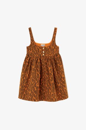 Ganni Autumn Maple Dress in Leopard Denim - Size 10/12 Organic Cotton