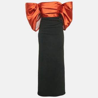 Solace London Black/orange Crepe Arla Maxi Dress