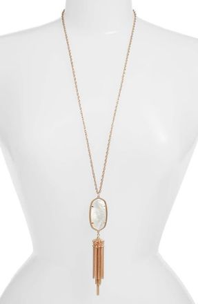 Kendra Scott Rayne Stone Tassel Pendant Necklace in Ivory Mop/rose Gold at Nordstrom