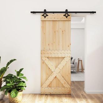 Berkfield Home Sliding Door with Hardware Set 80x210 cm Solid Wood Pine in Brown
