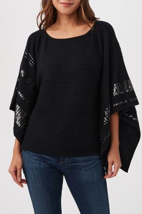 Trina Turk Adela Sequin Trim Sweater Wrap in Black/black at Nordstrom, Size X-Small