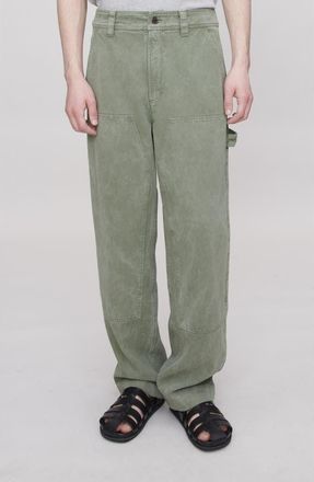 A.P.C. Gustav Loose Fit Organic Cotton Carpenter Pants in Green at Nordstrom, Size X-Large