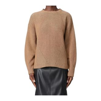Twinset Truien & Vesten, Dames, Beige, XS, Gebreide trui met geometrisch stiksel