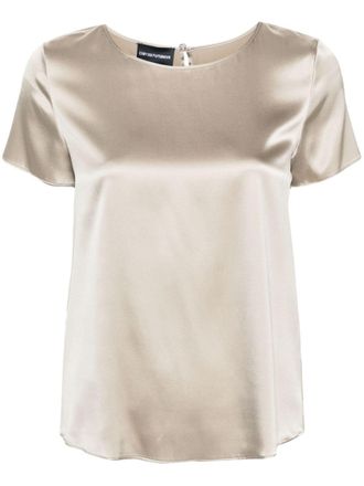Emporio Armani round-neck satin blouse - women - Silk/Spandex/Elastane - 42 - Neutrals