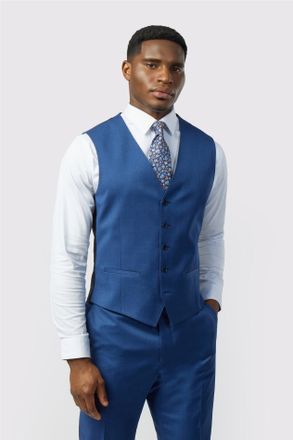 Ted Baker Mens Single Breasted Five Button V-neck Tailored Suit Waistcoat - Blue Wool - Size 44 (Chest)