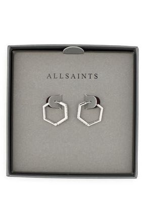 AllSaints Crystal Hexagonal Hoop Earrings in Rhodium at Nordstrom Rack