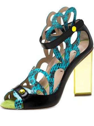 Nicholas Kirkwood Pre-owned 100 mm leren sandalen met python-effect - Zwart