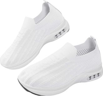 Generic Bench shoe Womens Trainers - Summer Breathable, Lightweight Leisure Hollow Out Flyweave Mesh Sports Slip-On Jogging Walking Shoes, White