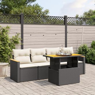 vidaXL Set De Muebles De Jard&iacute;n 5 Pzas Y Cojines Rat&aacute;n Sint&eacute;tico Negro Vidaxl
